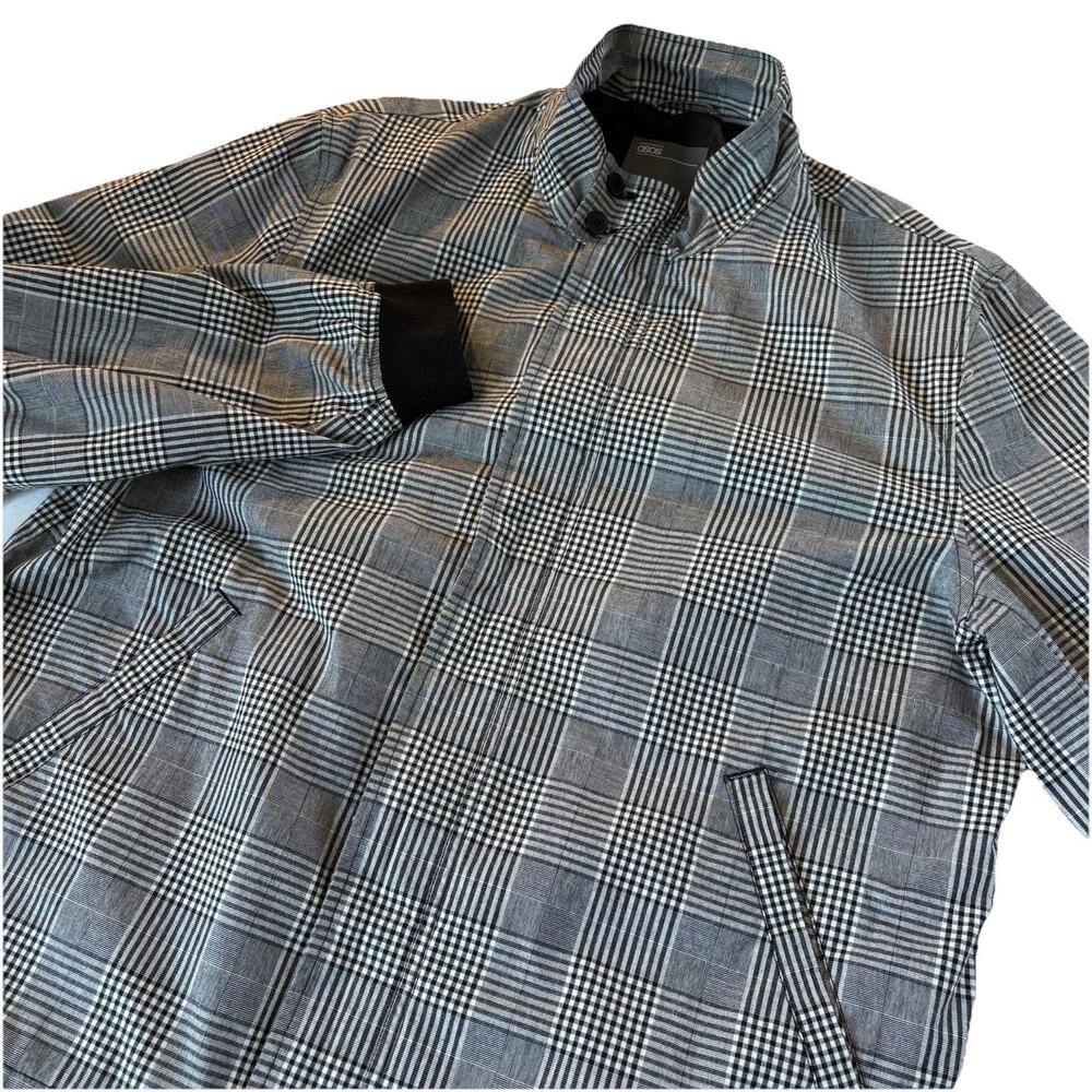 ASOS DESIGN Men’s Black & White Glen Plaid Harrington Bomber Jacket Size Medium